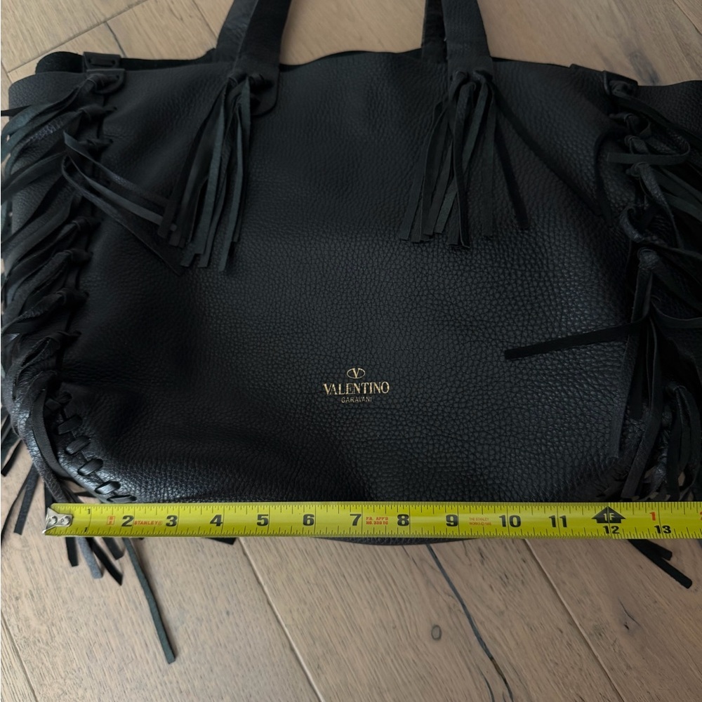 Valentino Black Leather C-Rockee Fringe Tote - Picture 8 of 15